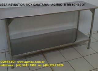 MESA REVESTIDA EM INOX - AGMAC - MTRI-60/180-2T