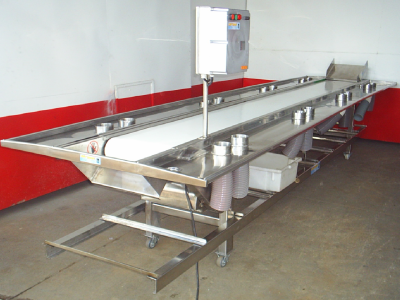 MESA DE ESCOLHA (esteira) COM BORDA INOX E BOCAIS- inox automatizada com borda - ETP-4000-XAB